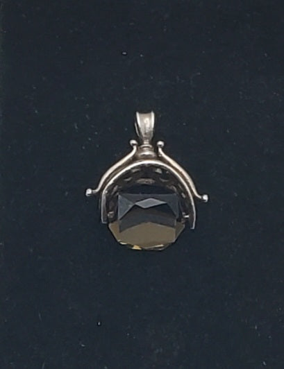 Vintage Simulated Smoky Quartz Sterling Silver Spinner Pendant