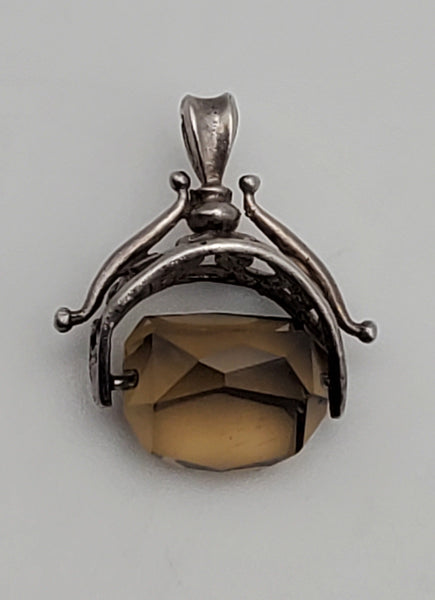 Vintage Simulated Smoky Quartz Sterling Silver Spinner Pendant