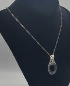 Black Onyx Pendant on Sterling Silver Italian Chain Necklace - 26"