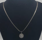 Vintage Sterling Silver Spanish Peseta Pendant on Herringbone Link Sterling Silver Chain Necklace - 20"