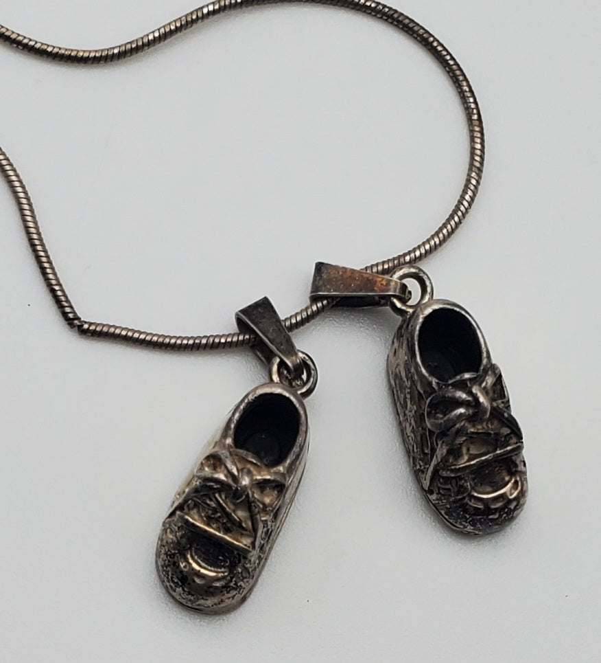 Vintage Sterling Silver Baby Shoe Pendants on Sterling Silver Necklace - 24"