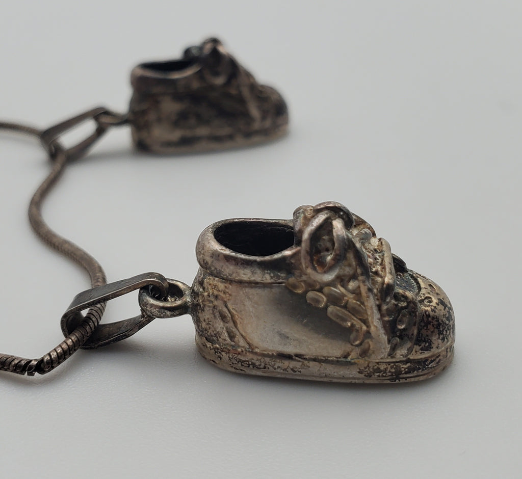Vintage Sterling Silver Baby Shoe Pendants on Sterling Silver Necklace - 24"