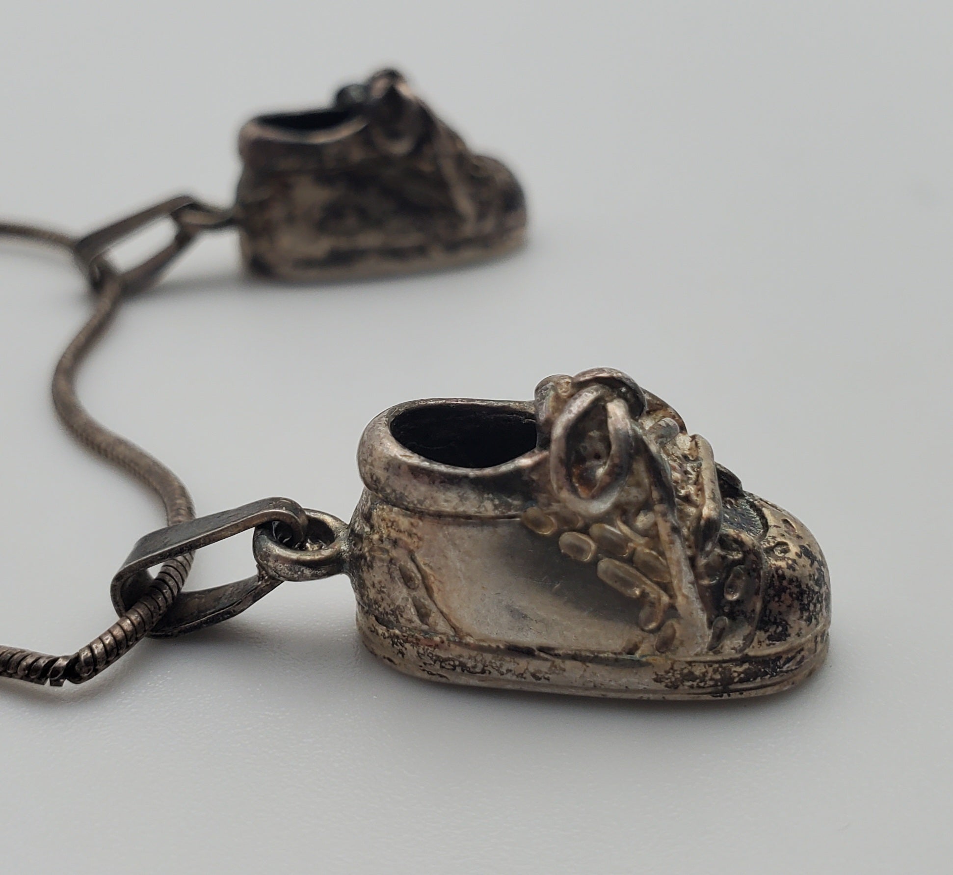 Vintage Sterling Silver Baby Shoe Pendants on Sterling Silver Necklace - 24"