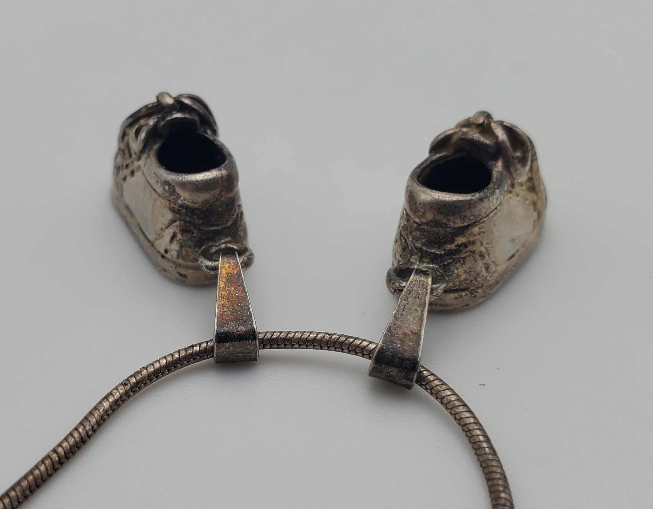Vintage Sterling Silver Baby Shoe Pendants on Sterling Silver Necklace - 24"