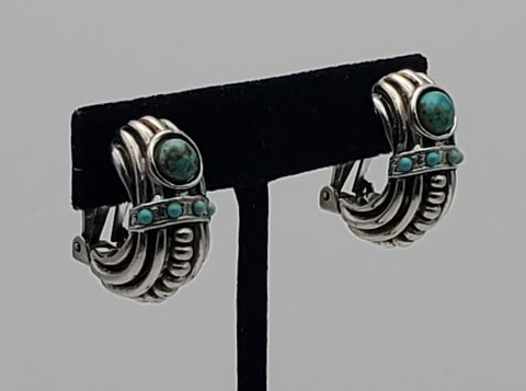 Graziano - Vintage Turquoise Cabochon Half Hoop Clip-On Earrings