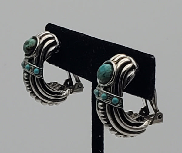 Graziano - Vintage Turquoise Cabochon Half Hoop Clip-On Earrings