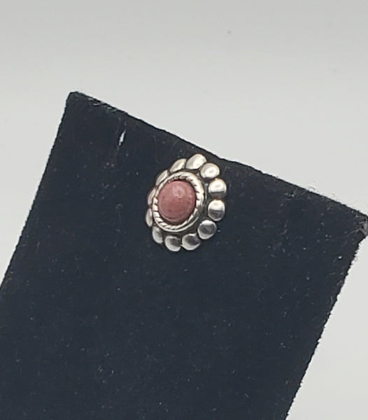 Vintage Rhodonite Sterling Silver Button