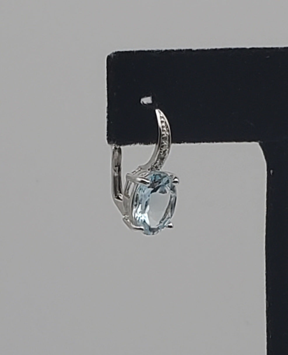 SINGLE UNMATCHED Blue Topaz and Diamond Sterling Silver Drop Earring