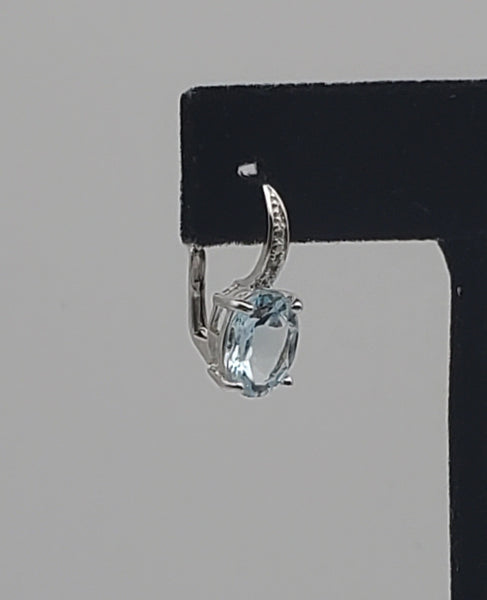 SINGLE UNMATCHED Blue Topaz and Diamond Sterling Silver Drop Earring