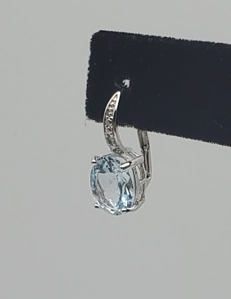 SINGLE UNMATCHED Blue Topaz and Diamond Sterling Silver Drop Earring