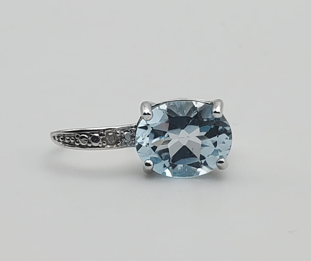 SINGLE UNMATCHED Blue Topaz and Diamond Sterling Silver Drop Earring