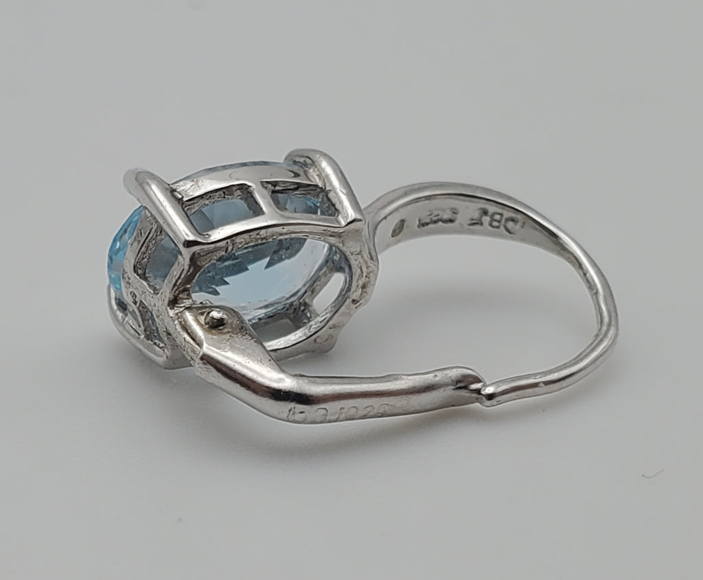 SINGLE UNMATCHED Blue Topaz and Diamond Sterling Silver Drop Earring
