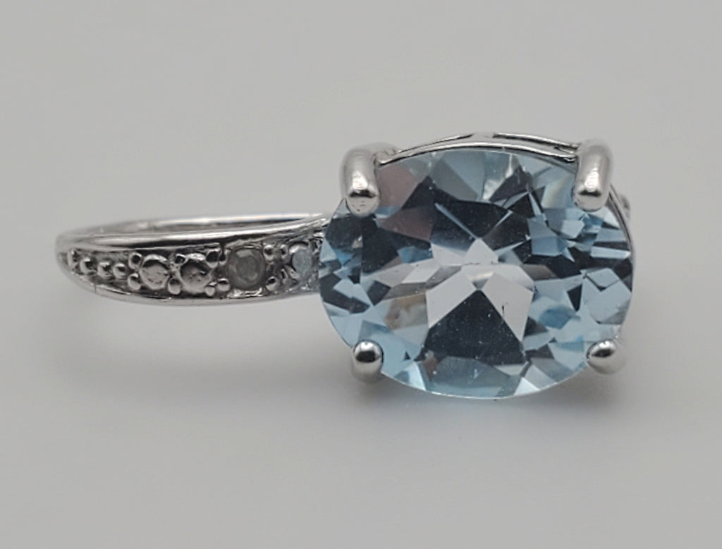 SINGLE UNMATCHED Blue Topaz and Diamond Sterling Silver Drop Earring