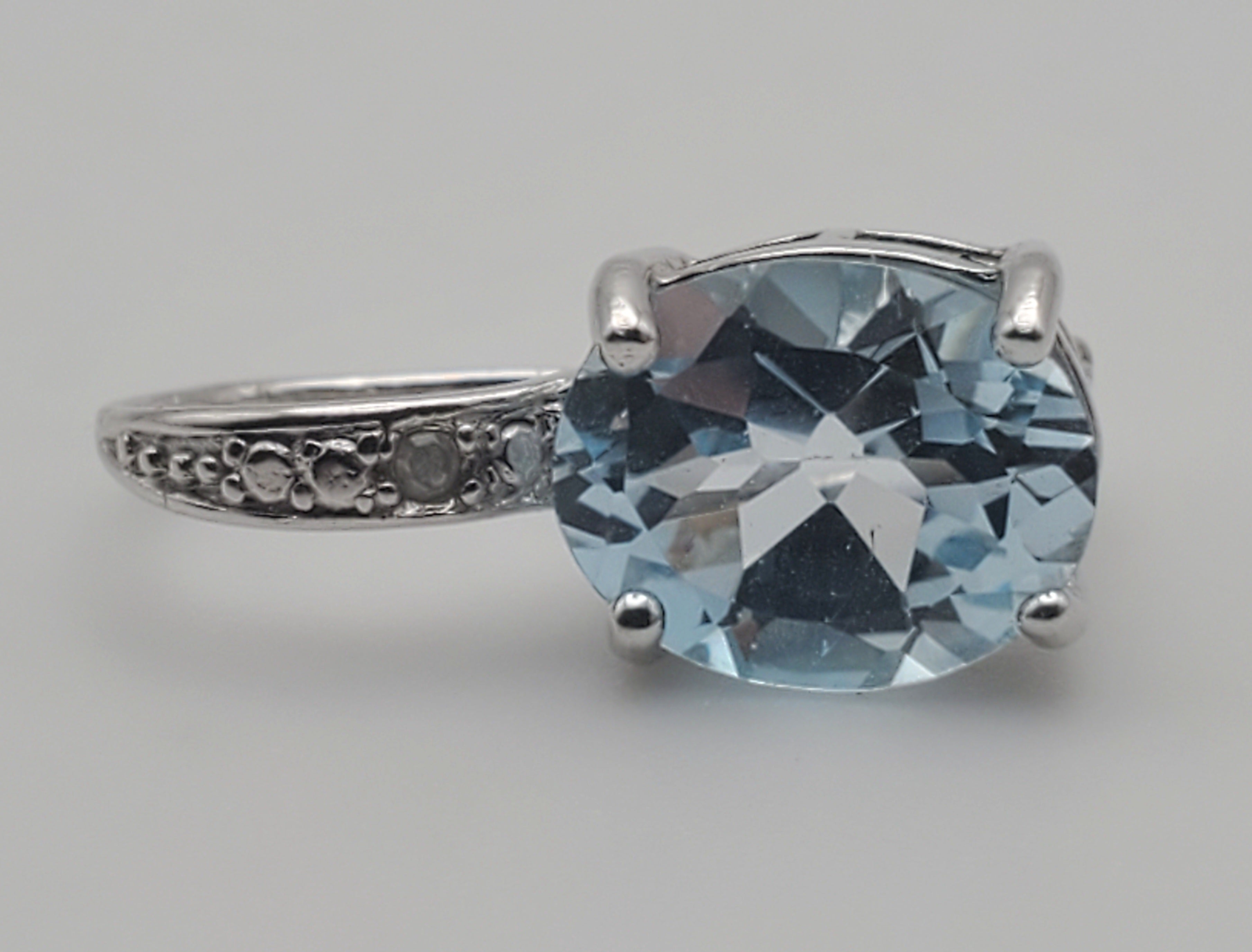SINGLE UNMATCHED Blue Topaz and Diamond Sterling Silver Drop Earring
