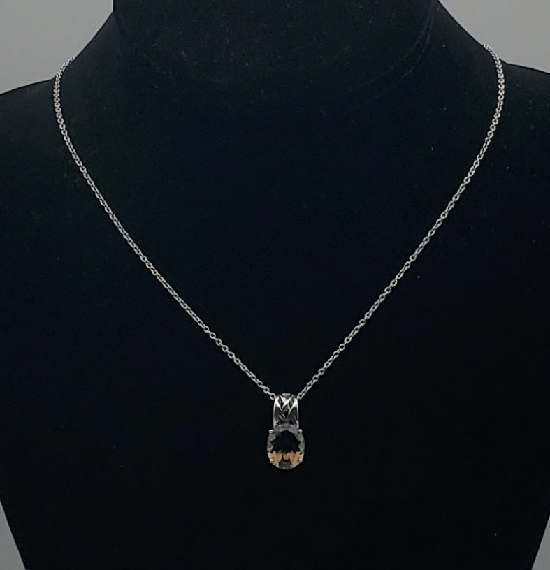Smoky Quartz Sterling Silver Pendant on Chain Necklace - 21"