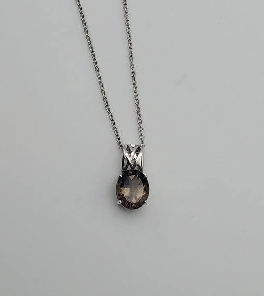Smoky Quartz Sterling Silver Pendant on Chain Necklace - 21"