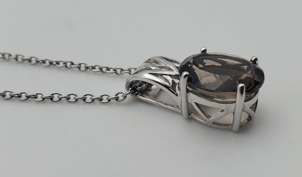 Smoky Quartz Sterling Silver Pendant on Chain Necklace - 21"