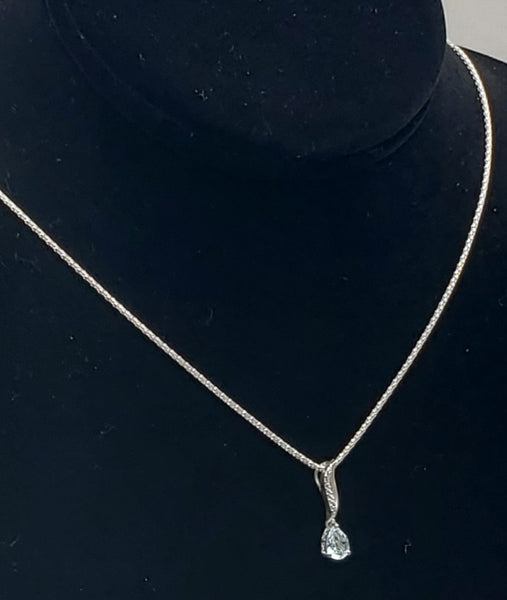 Vintage Blue Topaz Sterling Silver Pendant on Sterling Silver Chain Necklace - 22"
