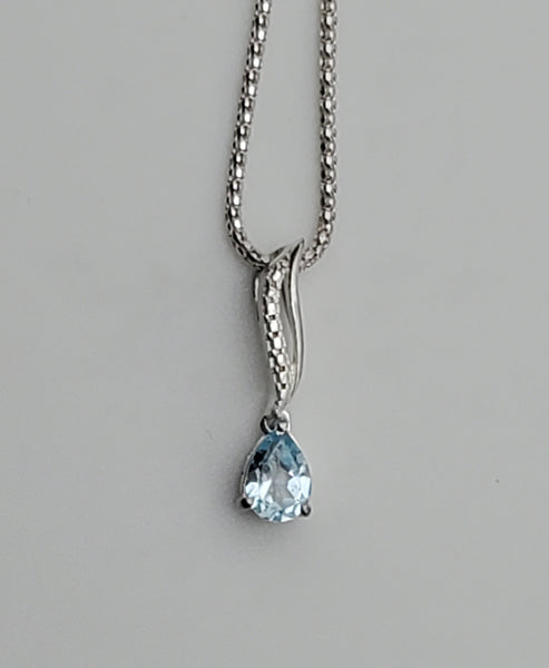 Vintage Blue Topaz Sterling Silver Pendant on Sterling Silver Chain Necklace - 22"