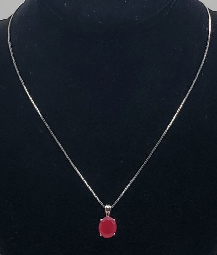 Hot Pink Oval Cut Sterling Silver Pendant on Sterling Silver Chain Necklace - 18 + 2"