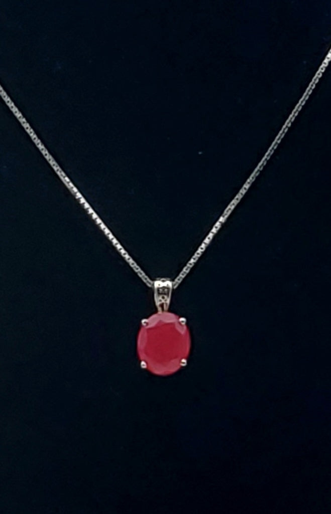 Hot Pink Oval Cut Sterling Silver Pendant on Sterling Silver Chain Necklace - 18 + 2"
