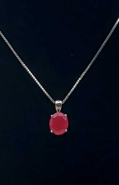 Hot Pink Oval Cut Sterling Silver Pendant on Sterling Silver Chain Necklace - 18 + 2"