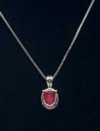 Hot Pink Oval Cut Sterling Silver Pendant on Sterling Silver Chain Necklace - 18 + 2"