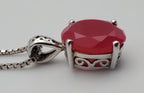 Hot Pink Oval Cut Sterling Silver Pendant on Sterling Silver Chain Necklace - 18 + 2"