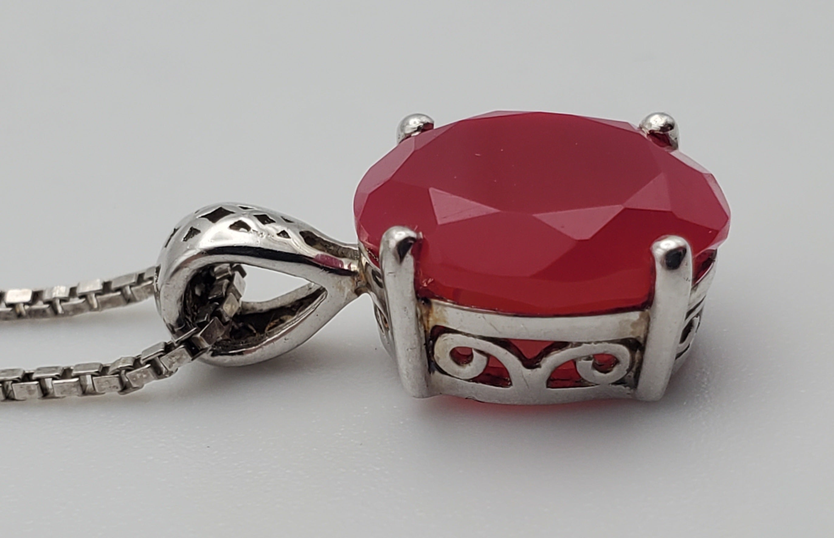 Hot Pink Oval Cut Sterling Silver Pendant on Sterling Silver Chain Necklace - 18 + 2"
