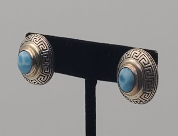 Vintage Handmade Larimar Sterling Silver Earrings