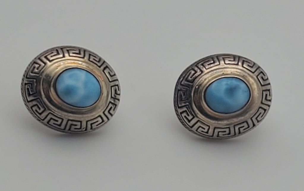 Vintage Handmade Larimar Sterling Silver Earrings