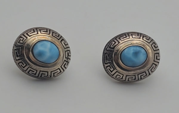 Vintage Handmade Larimar Sterling Silver Earrings