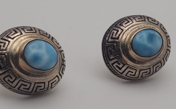 Vintage Handmade Larimar Sterling Silver Earrings