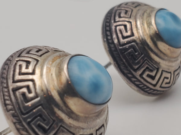 Vintage Handmade Larimar Sterling Silver Earrings