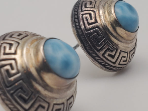 Vintage Handmade Larimar Sterling Silver Earrings