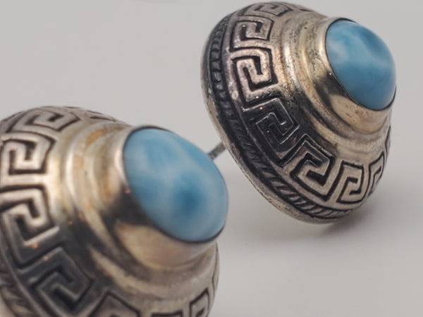 Vintage Handmade Larimar Sterling Silver Earrings