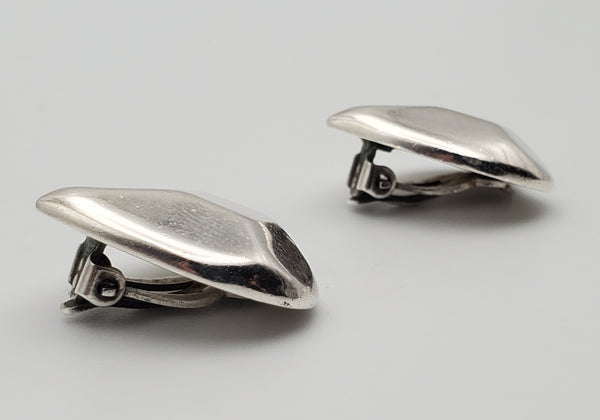 Vintage Handmade Sterling Silver Heart Clip-On Earrings