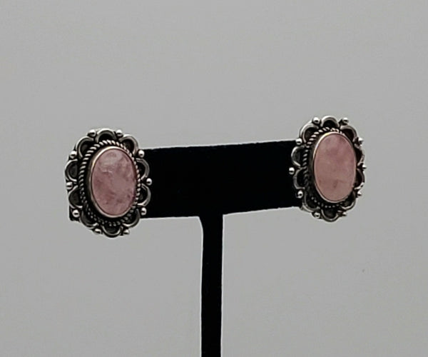 Vintage Rose Quartz Sterling Silver Clip-On Earrings
