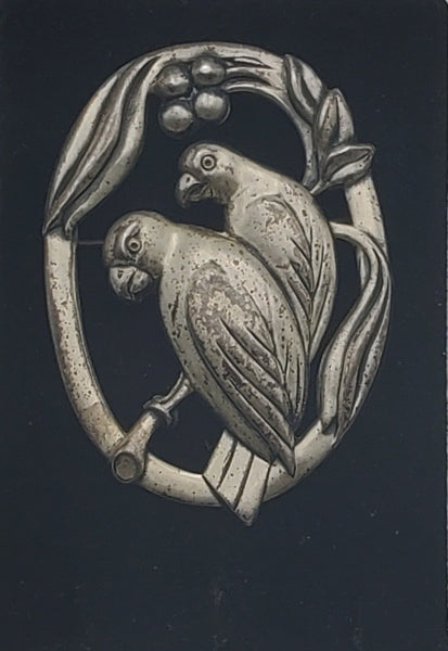 Coro - Vintage Sterling Silver Lovebirds Brooch
