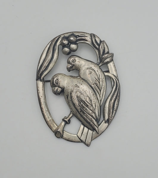 Coro - Vintage Sterling Silver Lovebirds Brooch