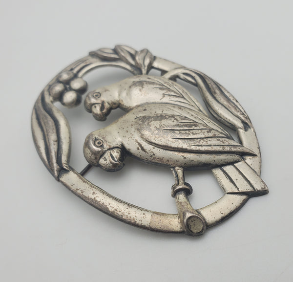 Coro - Vintage Sterling Silver Lovebirds Brooch