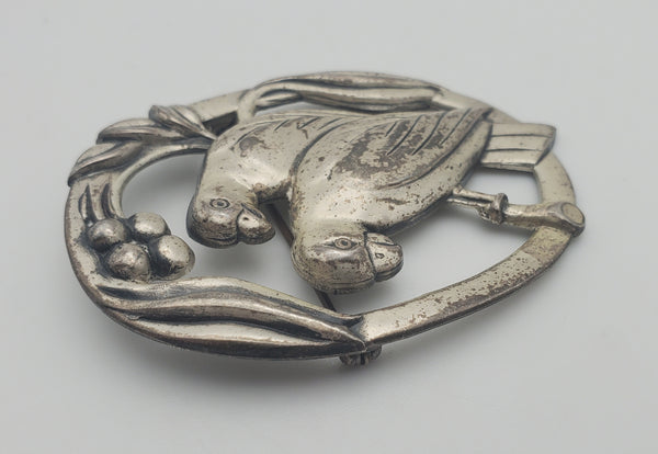 Coro - Vintage Sterling Silver Lovebirds Brooch