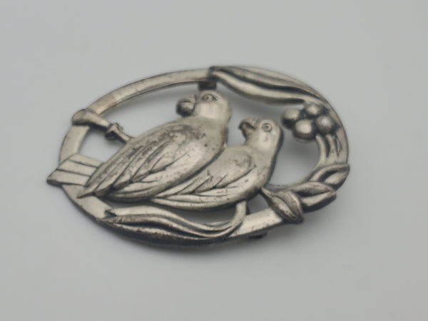 Coro - Vintage Sterling Silver Lovebirds Brooch