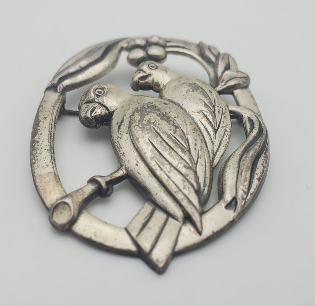 Coro - Vintage Sterling Silver Lovebirds Brooch