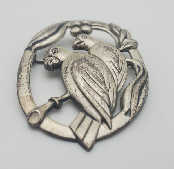 Coro - Vintage Sterling Silver Lovebirds Brooch