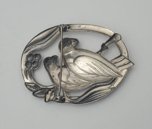 Coro - Vintage Sterling Silver Lovebirds Brooch