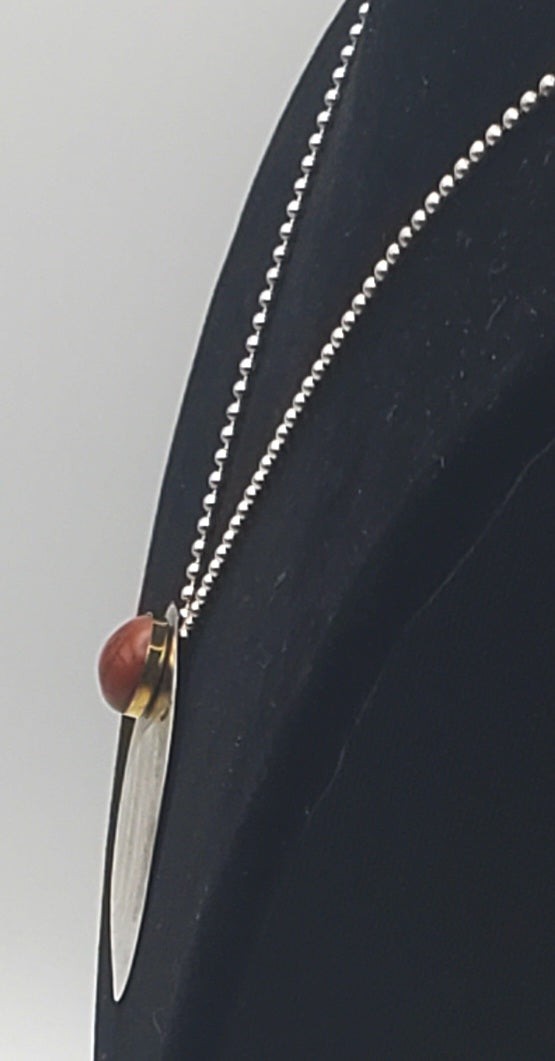 Lewis + Hubener - Handmade Sterling Silver 18k Vermeil Red Jasper Pendant Kinetic Jewelry Necklace - 20"
