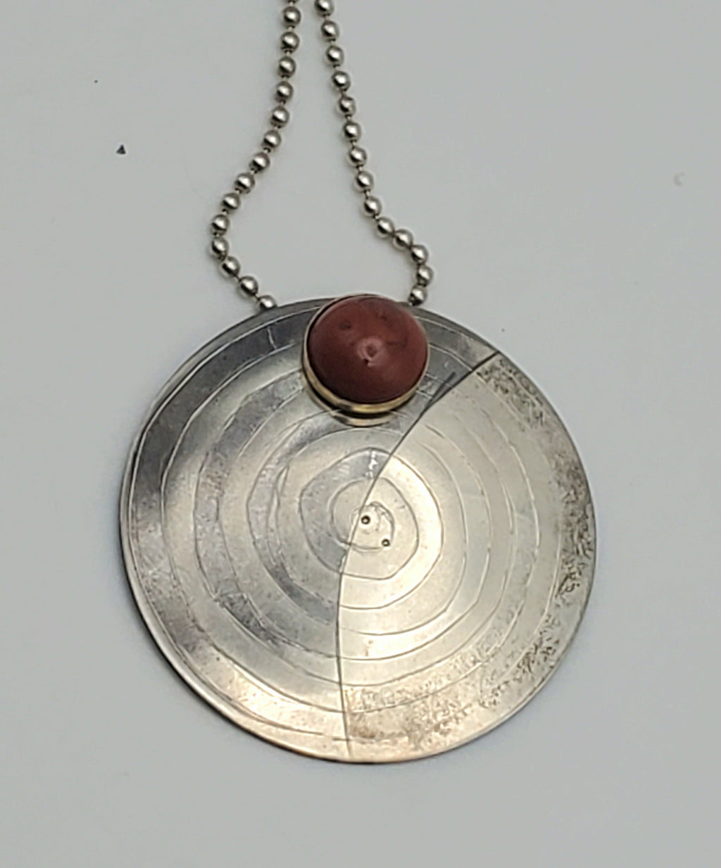 Lewis + Hubener - Handmade Sterling Silver 18k Vermeil Red Jasper Pendant Kinetic Jewelry Necklace - 20"