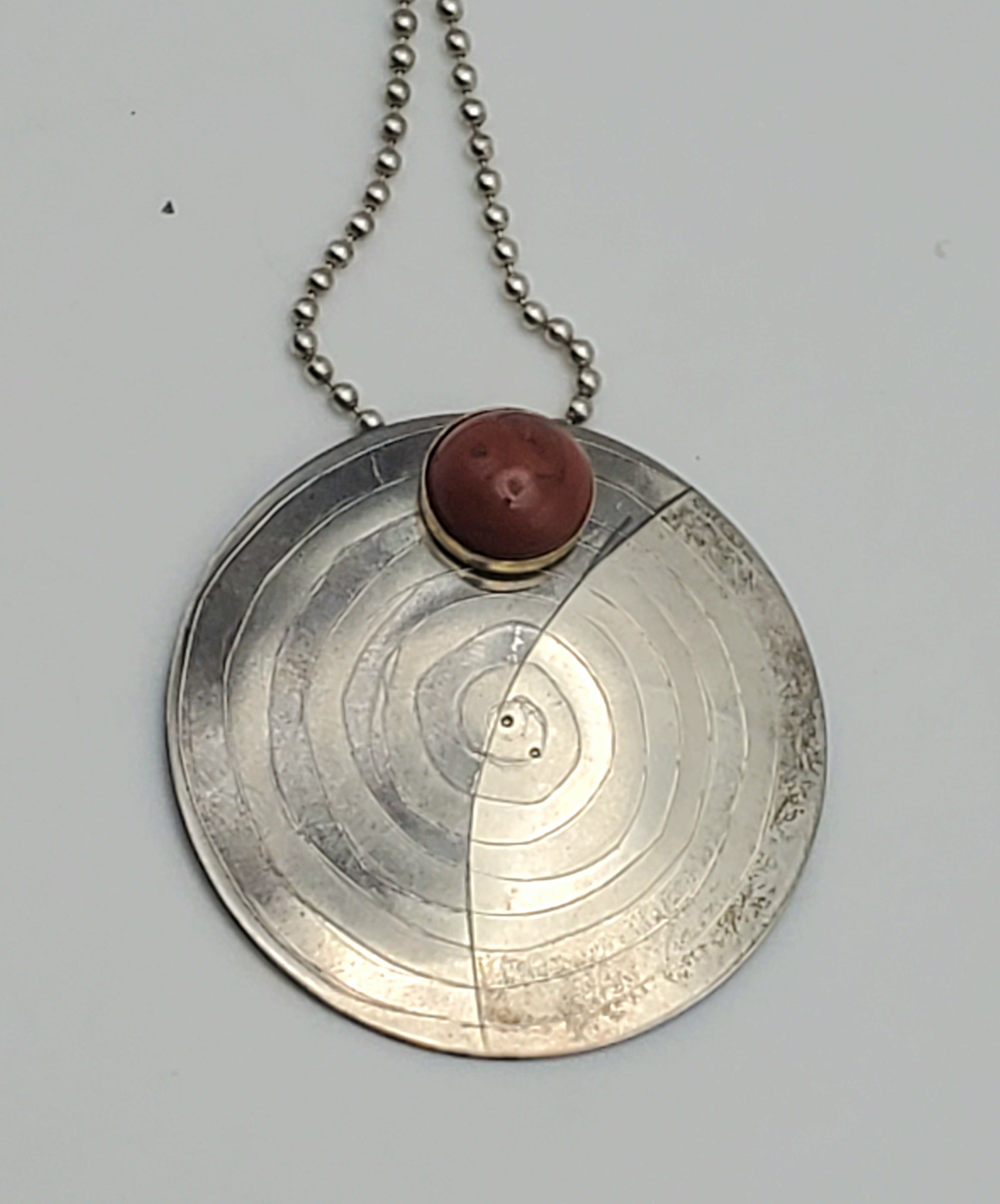 Lewis + Hubener - Handmade Sterling Silver 18k Vermeil Red Jasper Pendant Kinetic Jewelry Necklace - 20"
