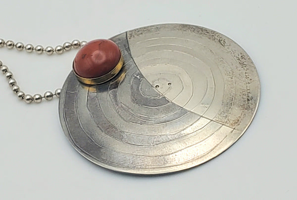 Lewis + Hubener - Handmade Sterling Silver 18k Vermeil Red Jasper Pendant Kinetic Jewelry Necklace - 20"